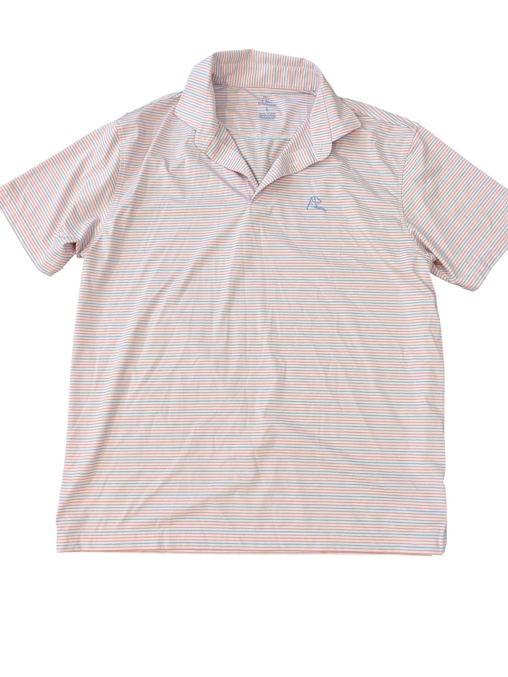 Rhoback Polo Shirt Mens Large Pink Blue Striped Performance Stretch Golf Preppy